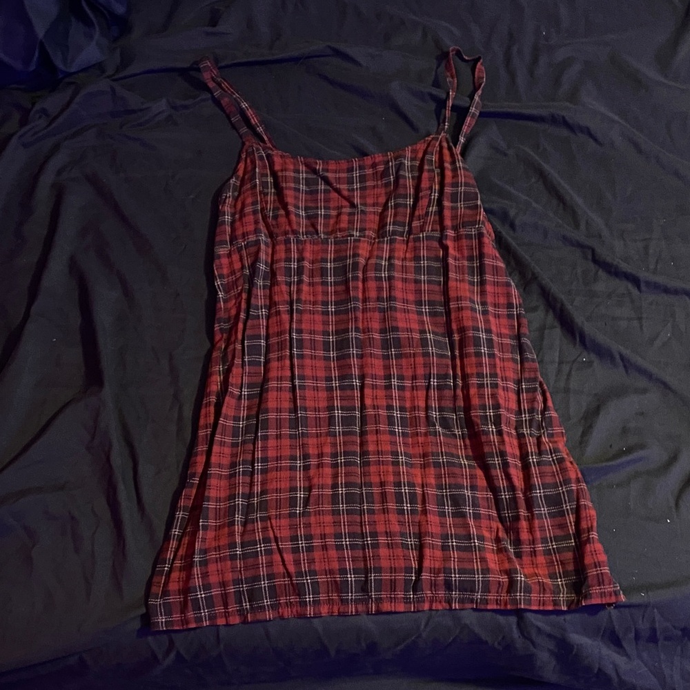 Red and Black Plaid Cami mini dress (ties In the back)